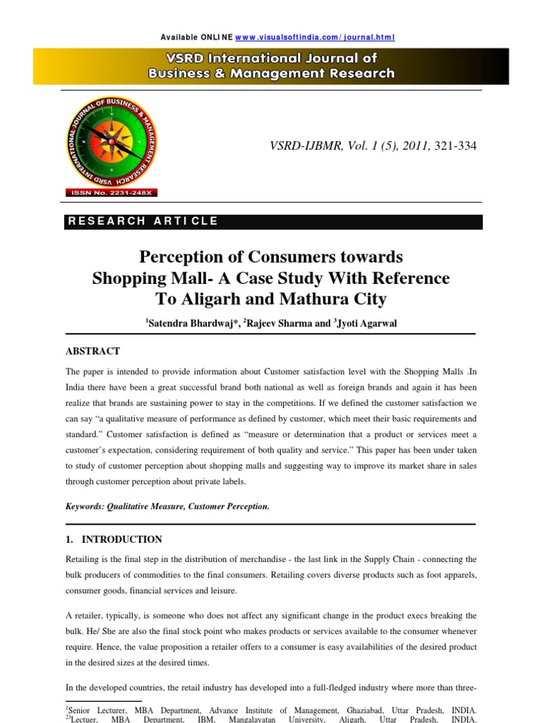 Research papers on consumer behaviour towards shopping malls a study on customer satisfaction towards shopping malls pdf